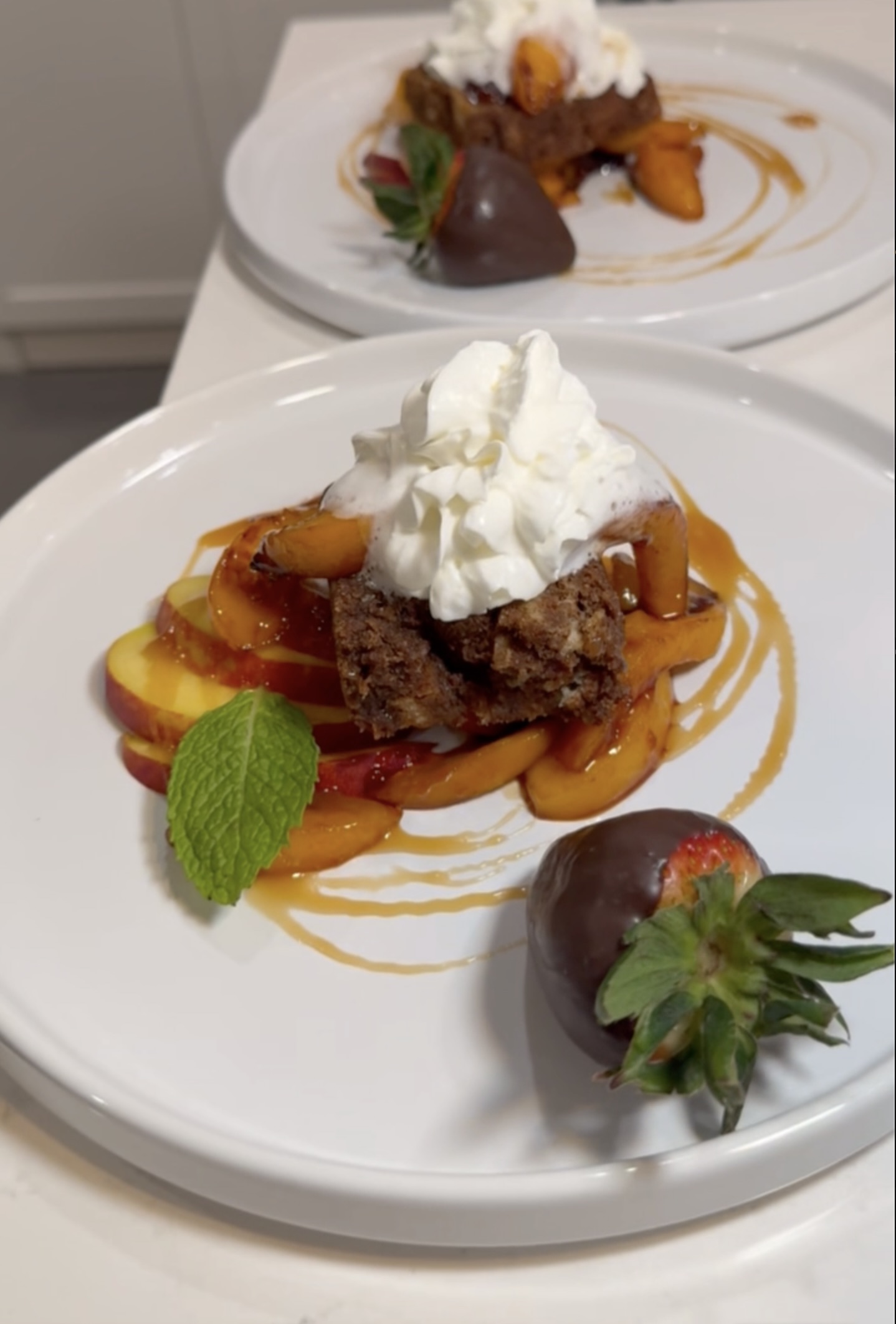 Elegant dessert with chocolate and strawberries